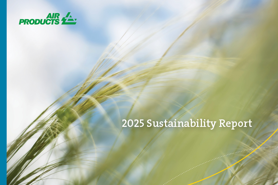 2025 Sustainability Report cover with wild grass in foreground and blue sky with white clouds in background